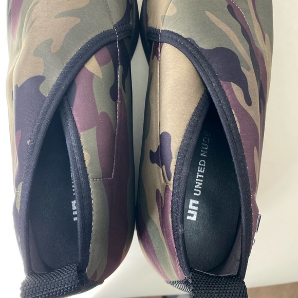 United Nude comfy stretch camouflage print platform bootie, neon orange wedge - Picture 5 of 7